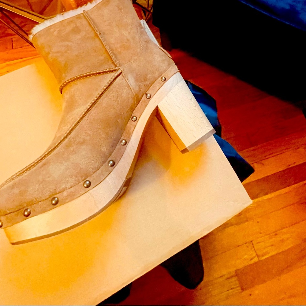 UGG Chunky Heel Clog Boots! New in box! Never worn  Chestnut Suede Size 9 (US)